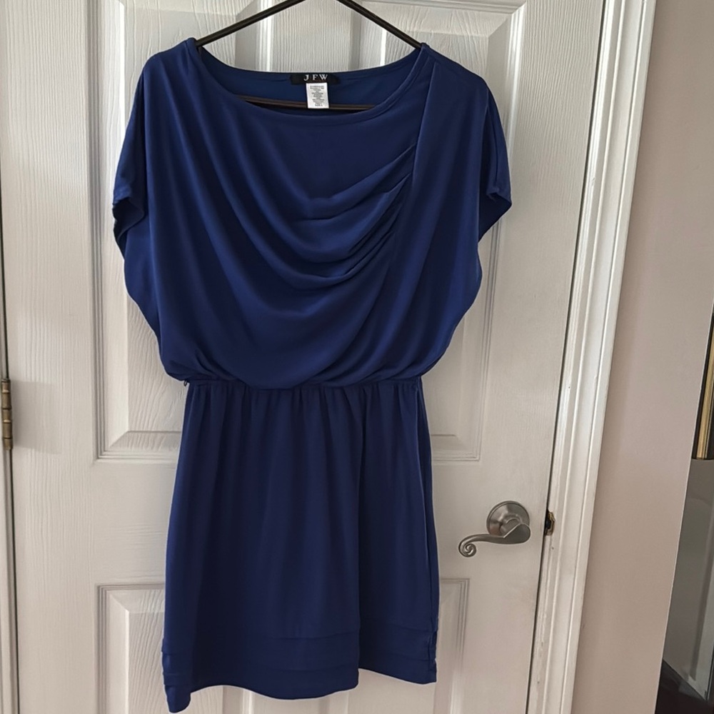 Blue Cowl Neck Dolman Sleeve Mini Dress